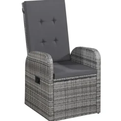 Tuinsets-vidaXL - Grijs Tuinset - 4 verstelbaar stoelen en 85x85 cm tafel - Poly rattan