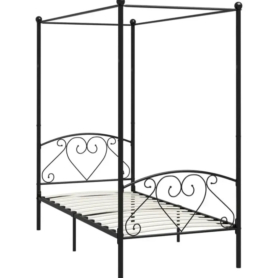 Kinderbedden-vidaXL - Hemelbed met hoofdbord - Zwart - Metaal - 90x200 cm