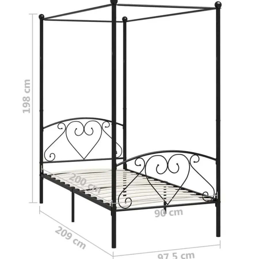Kinderbedden-vidaXL - Hemelbed met hoofdbord - Zwart - Metaal - 90x200 cm