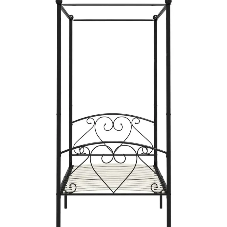 Kinderbedden-vidaXL - Hemelbed met hoofdbord - Zwart - Metaal - 90x200 cm