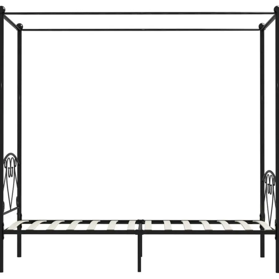Kinderbedden-vidaXL - Hemelbed met hoofdbord - Zwart - Metaal - 90x200 cm