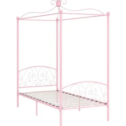 Kinderbedden-vidaXL - Hemelbed met verfijnd ontwerp - Roze - Metaal - 100x200 cm