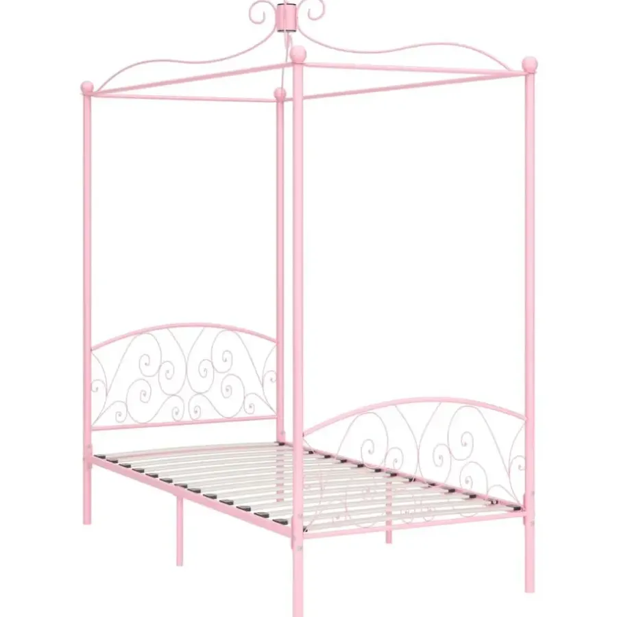 Kinderbedden-vidaXL - Hemelbed met verfijnd ontwerp - Roze - Metaal - 100x200 cm