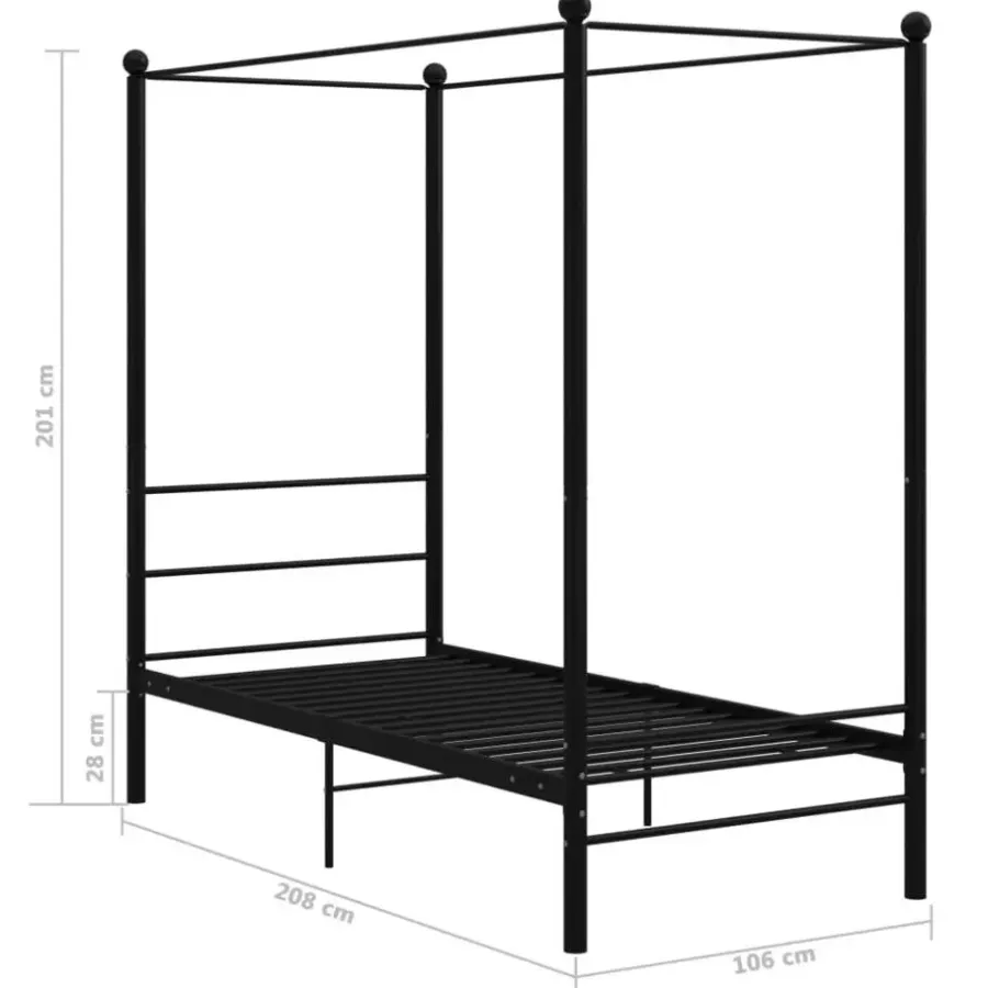 1-Persoons Bedden-vidaXL - Hemelbedframe met latten - Zwart - Metaal - 100x200 cm