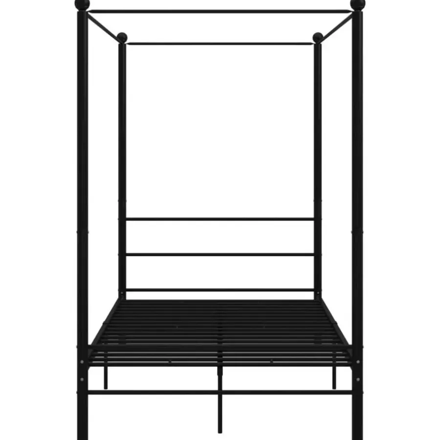 Kinderbedden-vidaXL - Hemelbedframe met latten - Zwart - Metaal - 140x200 cm