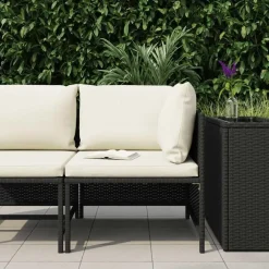 Loungeset Elementen-vidaXL - Hoekbank sectioneel - Zwart - Poly rattan - Met kussens
