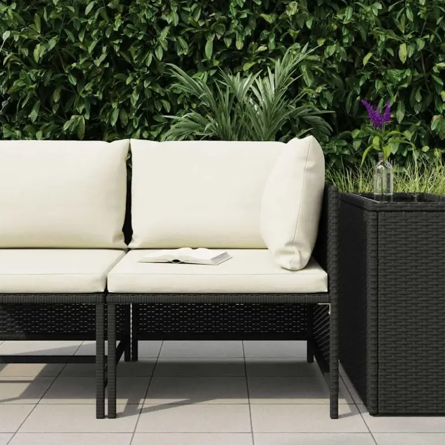 Loungeset Elementen-vidaXL - Hoekbank sectioneel - Zwart - Poly rattan - Met kussens