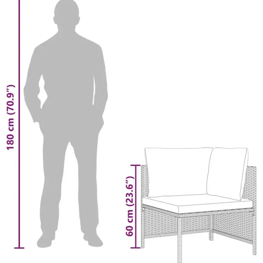 Loungeset Elementen-vidaXL - Hoekbank sectioneel - Grijs - Poly rattan - Met kussens