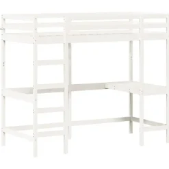 vidaXL - Hoogslaper met bureau - Wit - Massief grenenhout - 90x190 cm