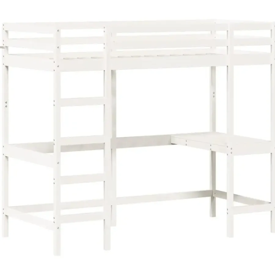 vidaXL - Hoogslaper met bureau - Wit - Massief grenenhout - 90x190 cm