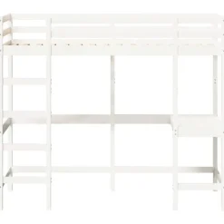 vidaXL - Hoogslaper met bureau - Wit - Massief grenenhout - 90x190 cm