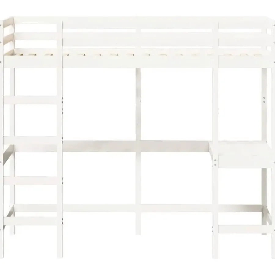 vidaXL - Hoogslaper met bureau - Wit - Massief grenenhout - 90x190 cm