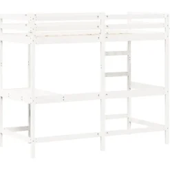 vidaXL - Hoogslaper met bureau - Wit - Massief grenenhout - 90x190 cm