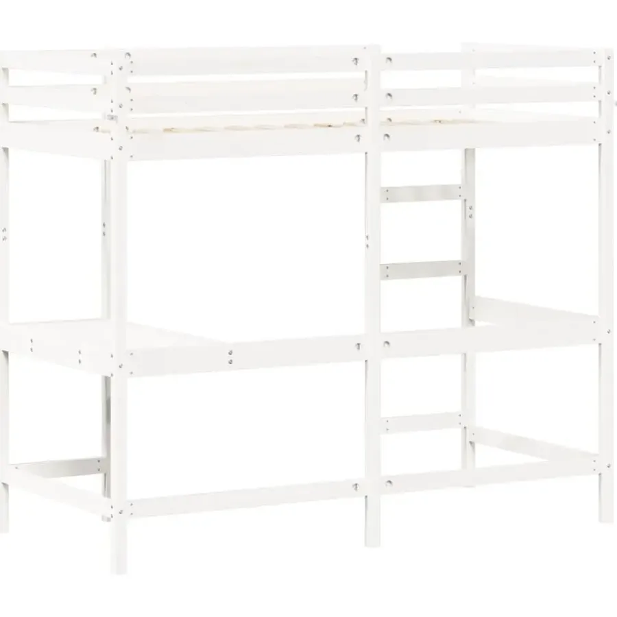 vidaXL - Hoogslaper met bureau - Wit - Massief grenenhout - 90x190 cm
