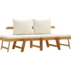 vidaXL - 2-in-1 Loungebank met crème kussens - Massief acaciahout - 205x74x66 cm