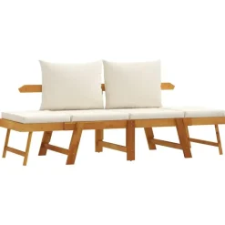vidaXL - 2-in-1 Loungebank met crème kussens - Massief acaciahout - 205x74x66 cm