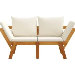 vidaXL - 2-in-1 Loungebank met crème kussens - Massief acaciahout - 205x74x66 cm