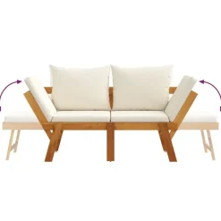 vidaXL - 2-in-1 Loungebank met crème kussens - Massief acaciahout - 205x74x66 cm