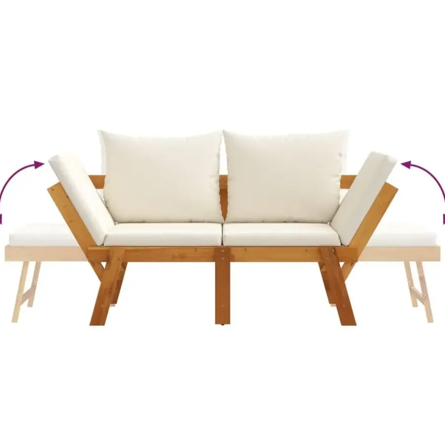 vidaXL - 2-in-1 Loungebank met crème kussens - Massief acaciahout - 205x74x66 cm