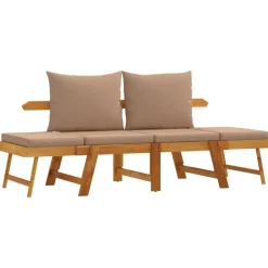 Loungebanken-vidaXL - 2-in-1 Loungebank met taupe kussens - Massief acaciahout - 205x74x66 cm
