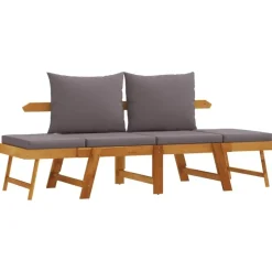 Loungebanken-vidaXL - 2-in-1 Loungebank met donkergrijs kussens - Acaciahout - 205x74x66 cm