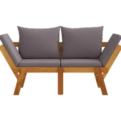 Loungebanken-vidaXL - 2-in-1 Loungebank met donkergrijs kussens - Acaciahout - 205x74x66 cm