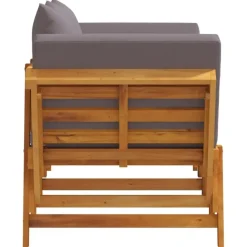 Loungebanken-vidaXL - 2-in-1 Loungebank met donkergrijs kussens - Acaciahout - 205x74x66 cm