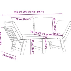 Loungebanken-vidaXL - 2-in-1 Loungebank met donkergrijs kussens - Acaciahout - 205x74x66 cm