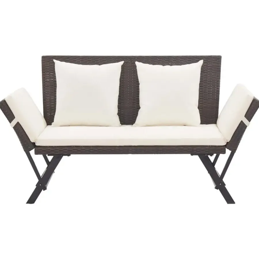 vidaXL - 2-in-1 Tuinbankje met kussens - Bruin - Poly rattan - 176x70x80 cm