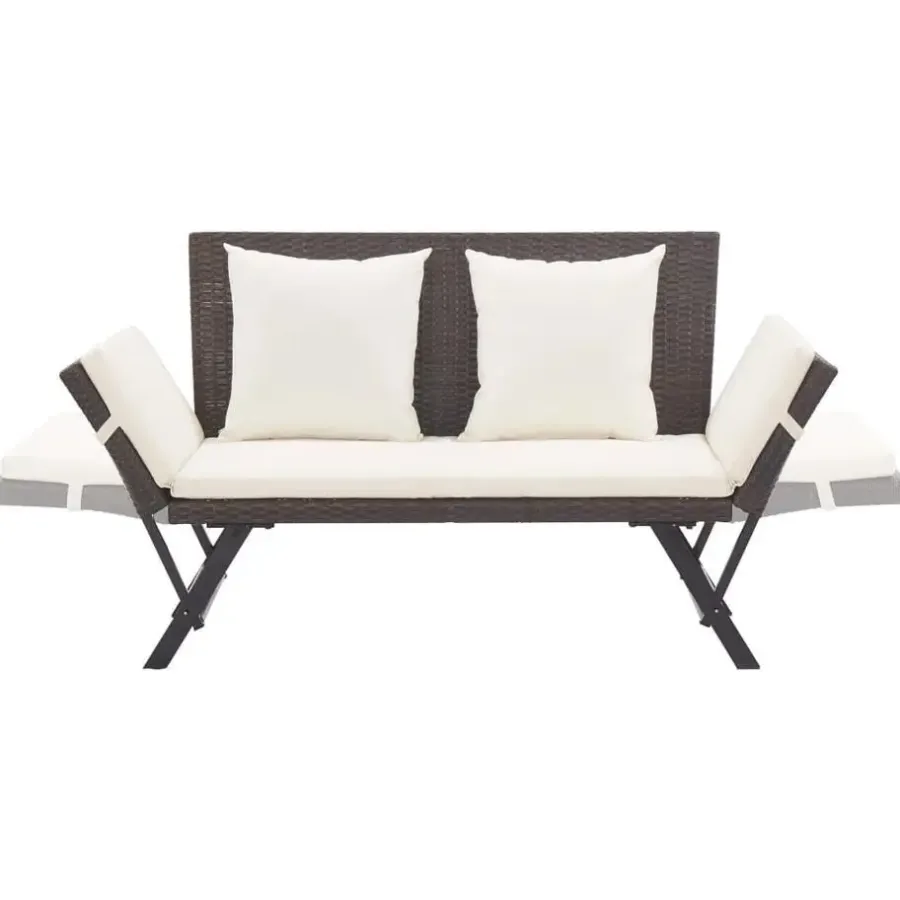 vidaXL - 2-in-1 Tuinbankje met kussens - Bruin - Poly rattan - 176x70x80 cm
