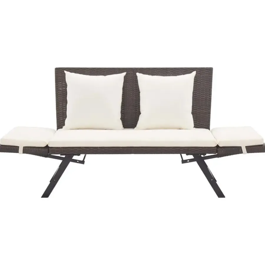 vidaXL - 2-in-1 Tuinbankje met kussens - Bruin - Poly rattan - 176x70x80 cm