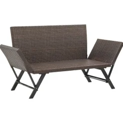 vidaXL - 2-in-1 Tuinbankje met kussens - Bruin - Poly rattan - 176x70x80 cm