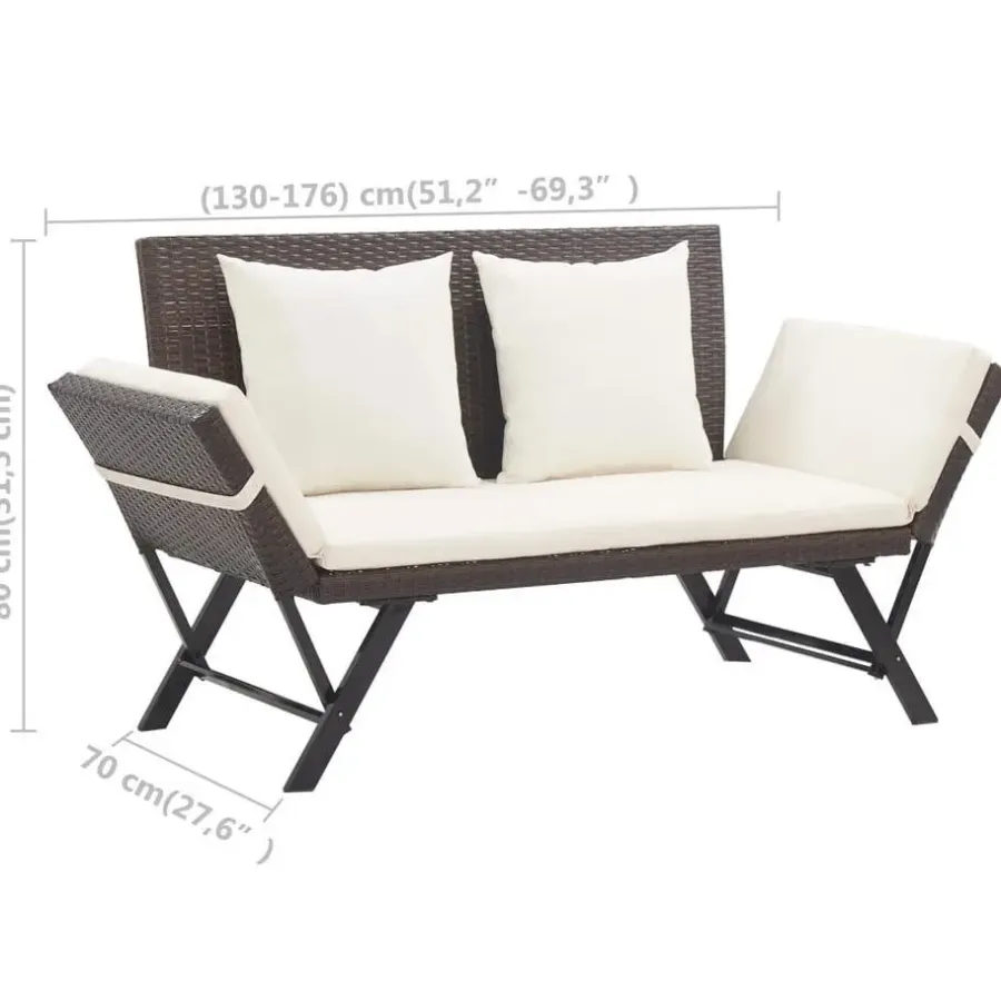 vidaXL - 2-in-1 Tuinbankje met kussens - Bruin - Poly rattan - 176x70x80 cm