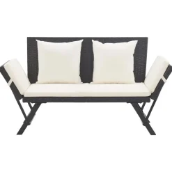 vidaXL - 2-in-1 Tuinbankje met kussens - Zwart - Poly rattan - 176x70x80 cm
