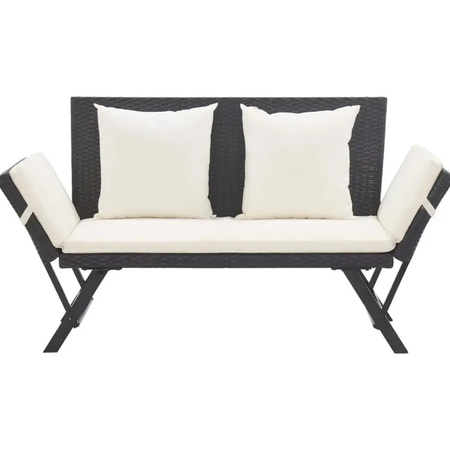 vidaXL - 2-in-1 Tuinbankje met kussens - Zwart - Poly rattan - 176x70x80 cm