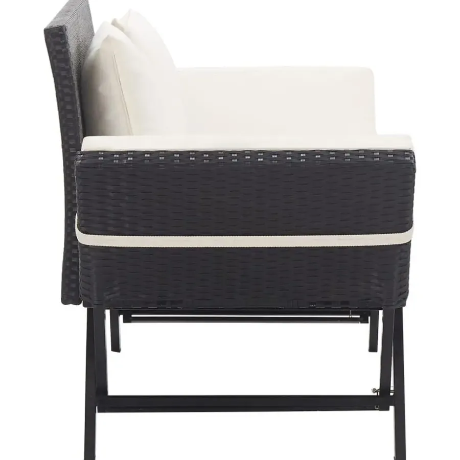 vidaXL - 2-in-1 Tuinbankje met kussens - Zwart - Poly rattan - 176x70x80 cm