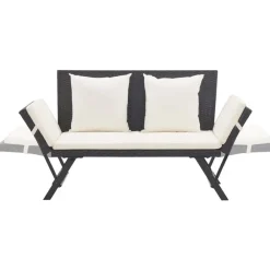 vidaXL - 2-in-1 Tuinbankje met kussens - Zwart - Poly rattan - 176x70x80 cm