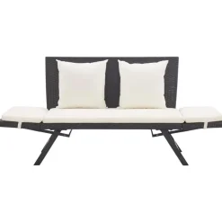 vidaXL - 2-in-1 Tuinbankje met kussens - Zwart - Poly rattan - 176x70x80 cm
