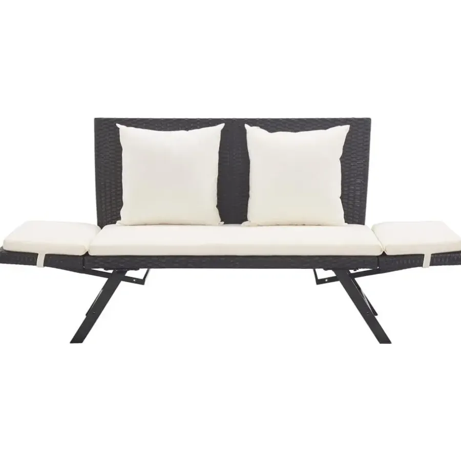 vidaXL - 2-in-1 Tuinbankje met kussens - Zwart - Poly rattan - 176x70x80 cm