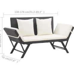vidaXL - 2-in-1 Tuinbankje met kussens - Zwart - Poly rattan - 176x70x80 cm