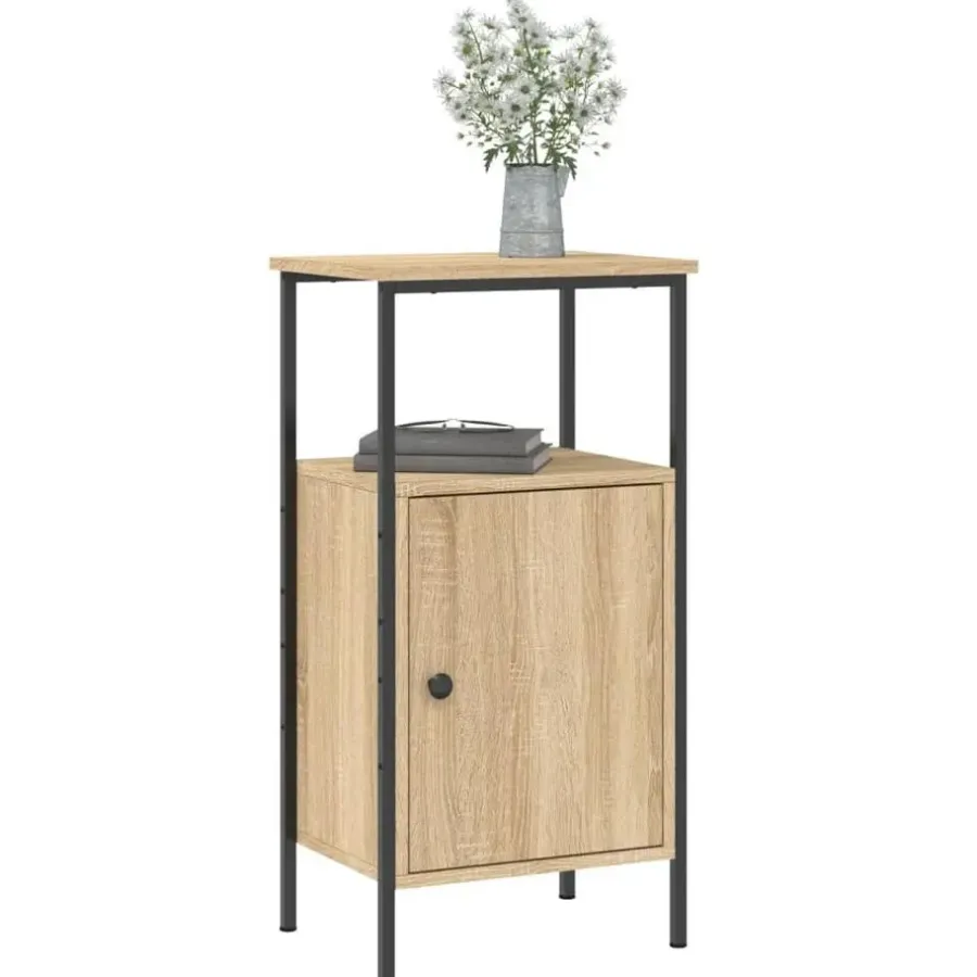 Nachtkastjes|Nachtkastjes-vidaXL - Industrieel Nachtkastjes met deur - Sonoma eiken - 41x31x80 cm - 2 st