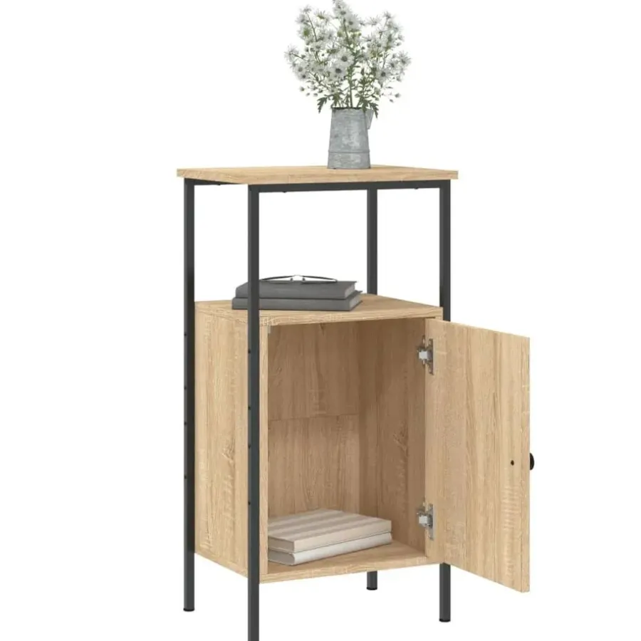 Nachtkastjes|Nachtkastjes-vidaXL - Industrieel Nachtkastjes met deur - Sonoma eiken - 41x31x80 cm - 2 st