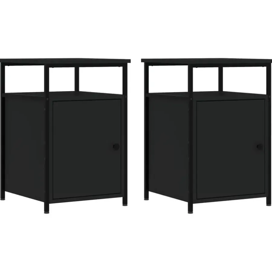 Nachtkastjes|Nachtkastjes-vidaXL - Industrieel Nachtkastjes met deur - Zwart - 40x42x60 cm - Set van 2