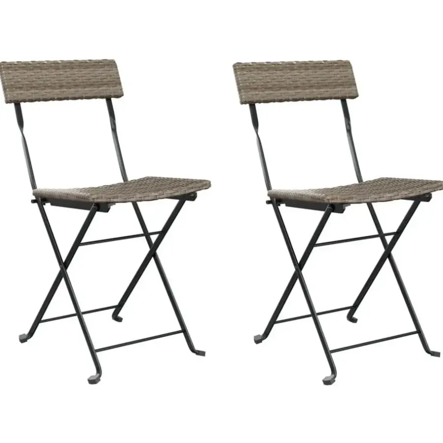 Bistro- & Balkonsets-vidaXL - Inklapbare Bistrostoel - Grijs - Poly rattan en staal - 2 stuks