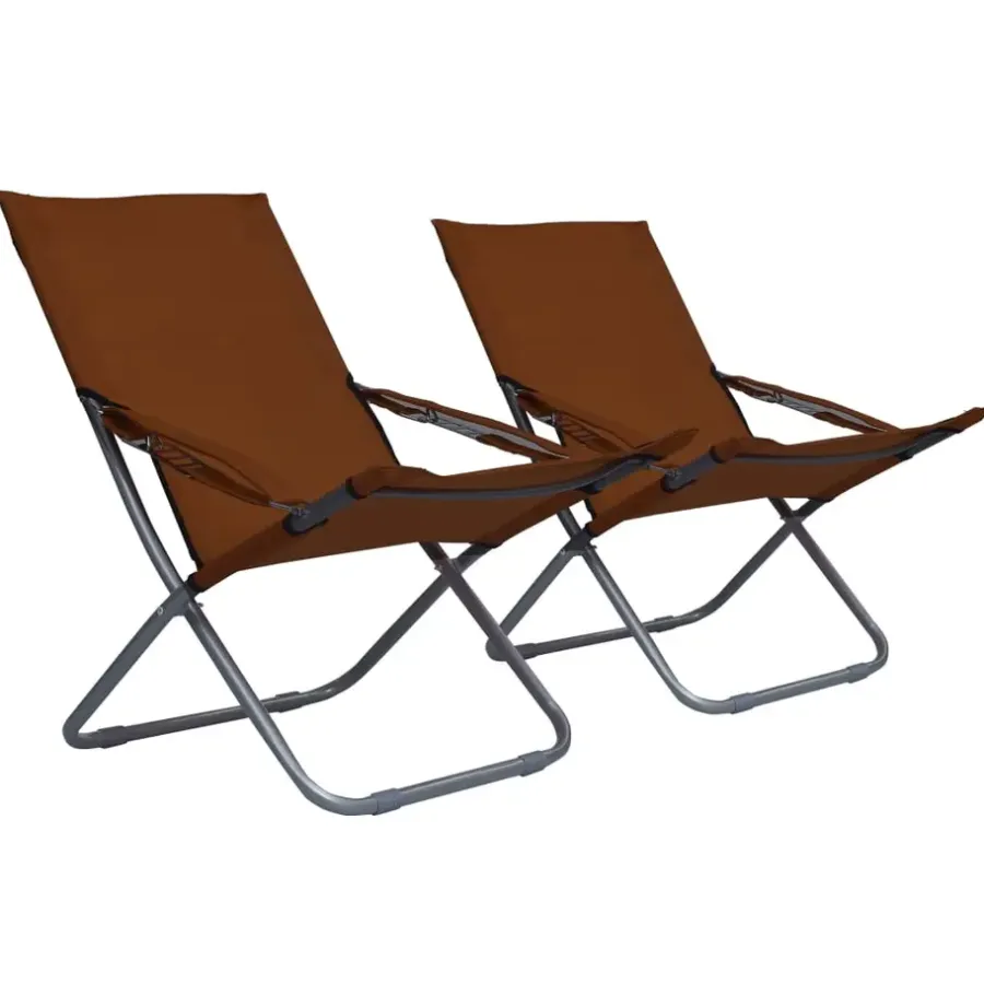 Kamperen En Outdoor-vidaXL - Inklapbare Strandstoel - Bruin - Stof - 2 stuks