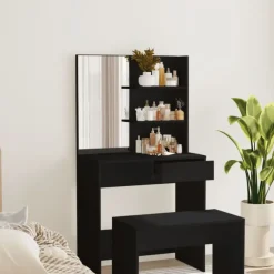 Kaptafels-vidaXL - Kaptafel - Zwart - Bewerkt hout