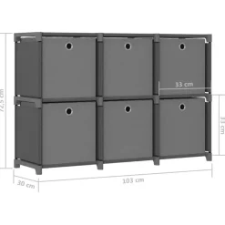 Wandkasten-vidaXL - Kast met 6 vakken en grijs stof boxen - Grijs - 103x30x72.5 cm