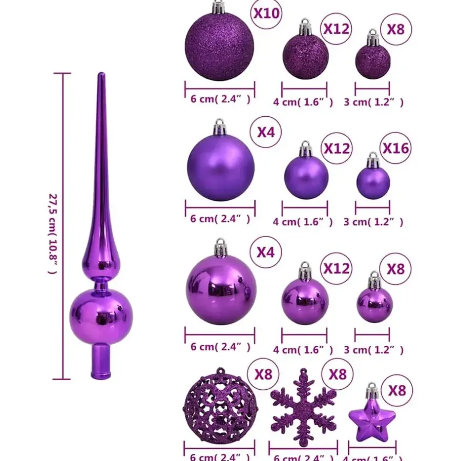 Kerstdecoratie-vidaXL - Kerstballenset - Paars - Polystyreen