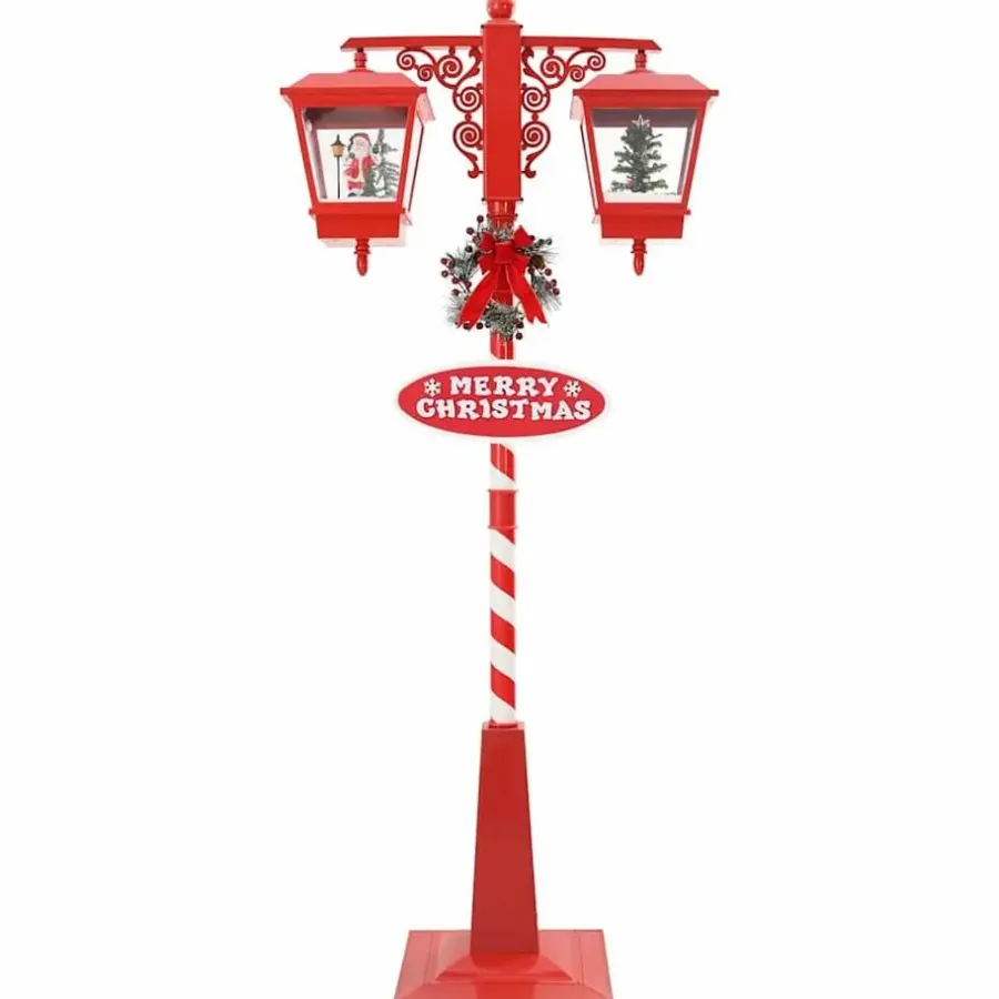 vidaXL - Kerststraatlamp met 2 lantaarns 40,5x80x188 cm - Rood - Metaal en PVC