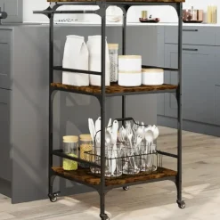 Trolleys-vidaXL - Keukentrolley - Bruin - Bewerkt hout